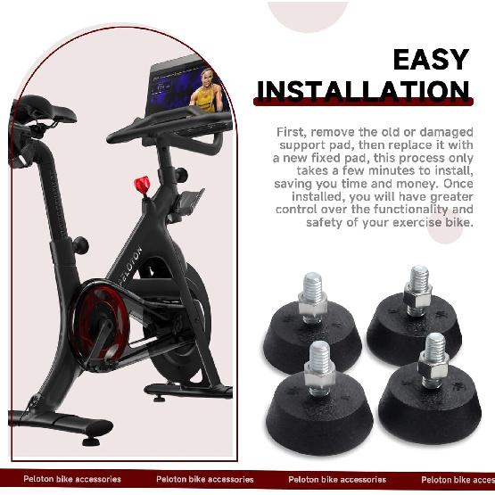 for Peloton Exercise Bike Non-Slip Fixed Support Pads Bicycle Rubber Swivel Foot Pads Upgraded Stainless Steel 3/8 Inch Leveling Screws Non-Slip