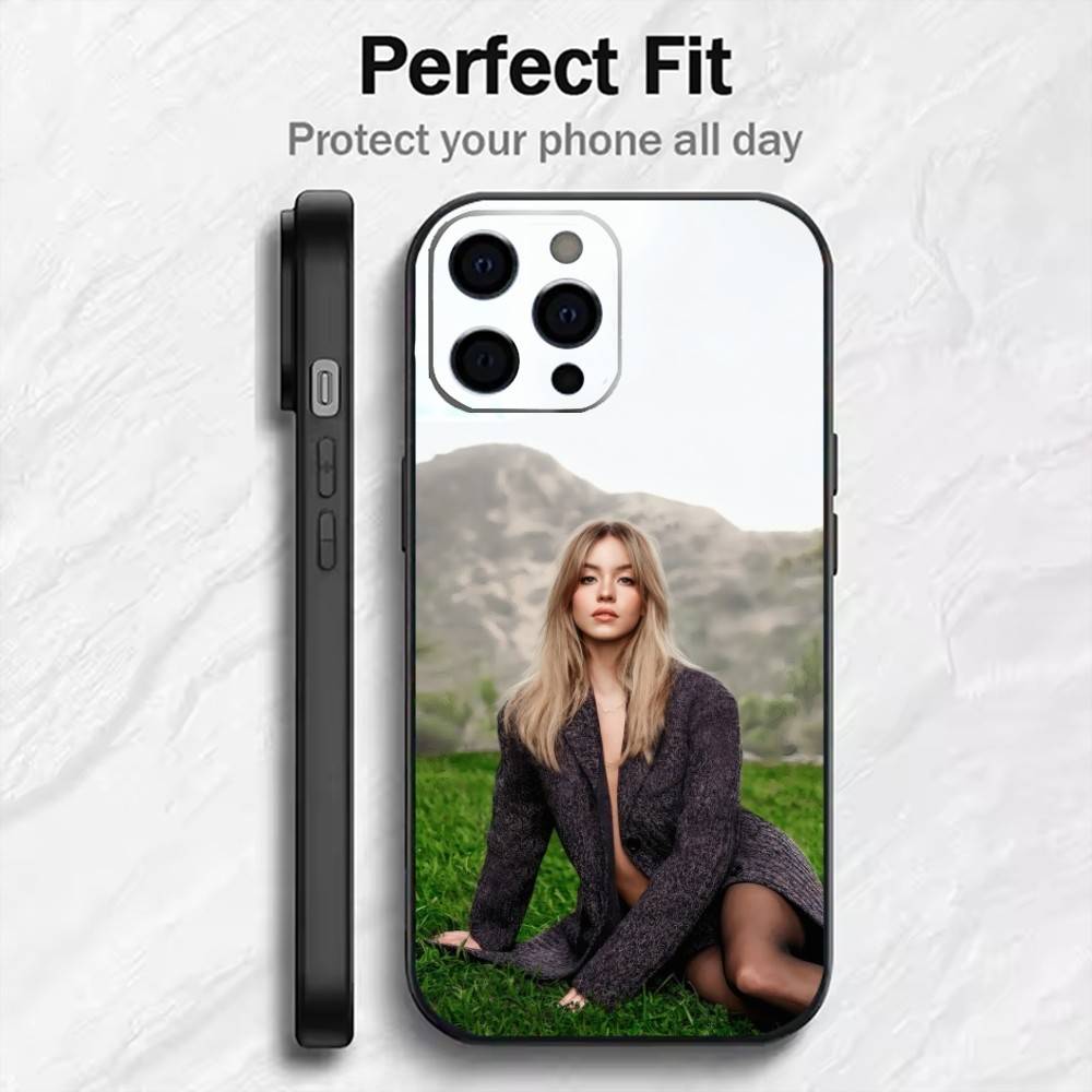 Beauty S-Sydney Syd-SweeneyS Phone Case For iPhone17,16,15,14,13,12 Plus,Max Soft Silicone Black Cover