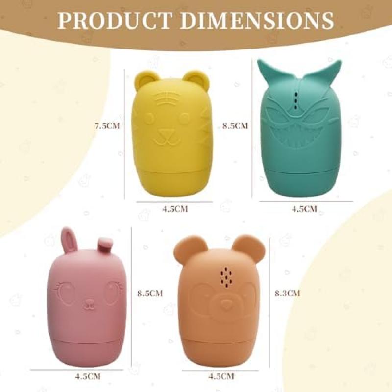 Baby Bath Toys Set - 4 Pack Soft Silicone Bathtub Toys Floating Water Toys, Sensory Squeeze Toys for Toddlers, Cute Animal Shapes Pool Toys