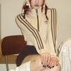 Adidas Originals Trefoil Stripe Zip-Up Stand Collar Short Jacket Women Outerwear Beige IP3005