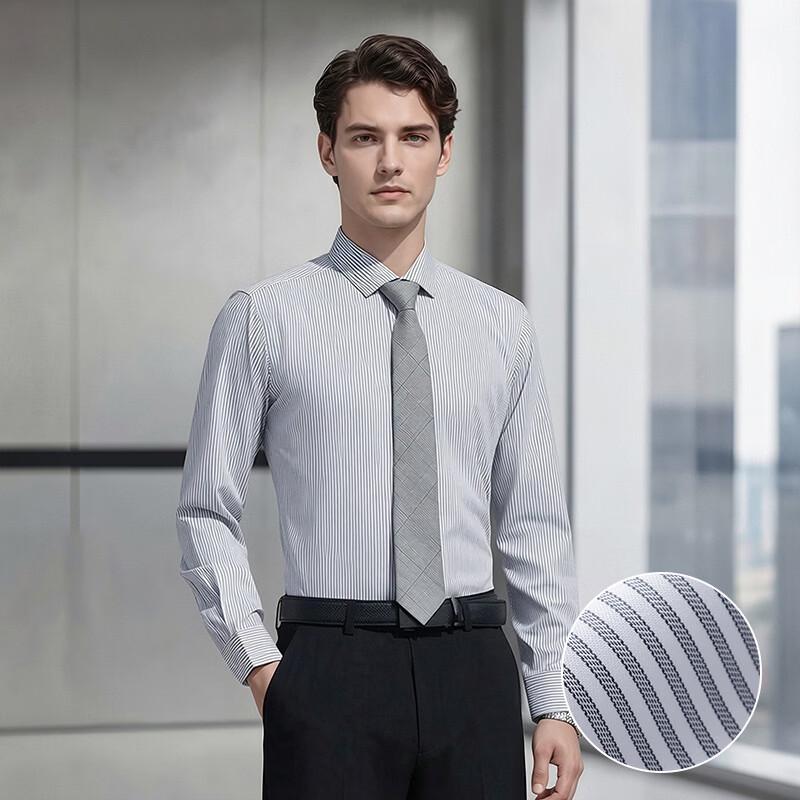 

Toluoman Unisex Non-Iron Striped Modal Long Sleeve Shirt 3XL