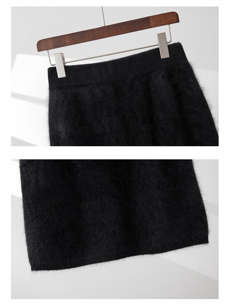 Stylish Thick Pure Cashmere Brushed Knit Slimming Skirt