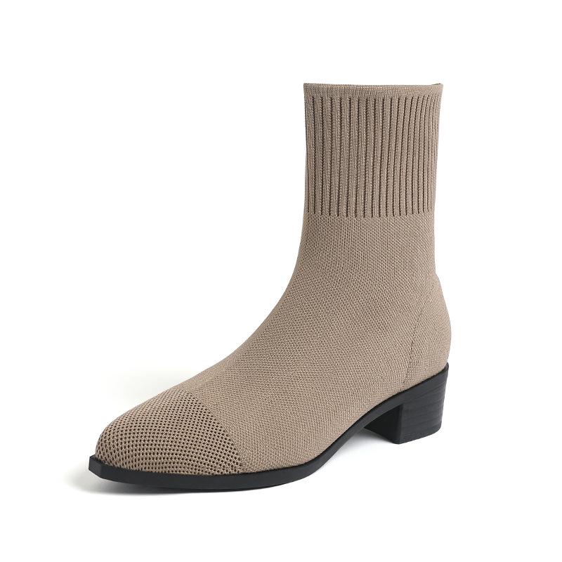 Waterproof Flyknit Mid-Calf Sock Boots with Pointed Toe & Platform - Japanese Style Fashion