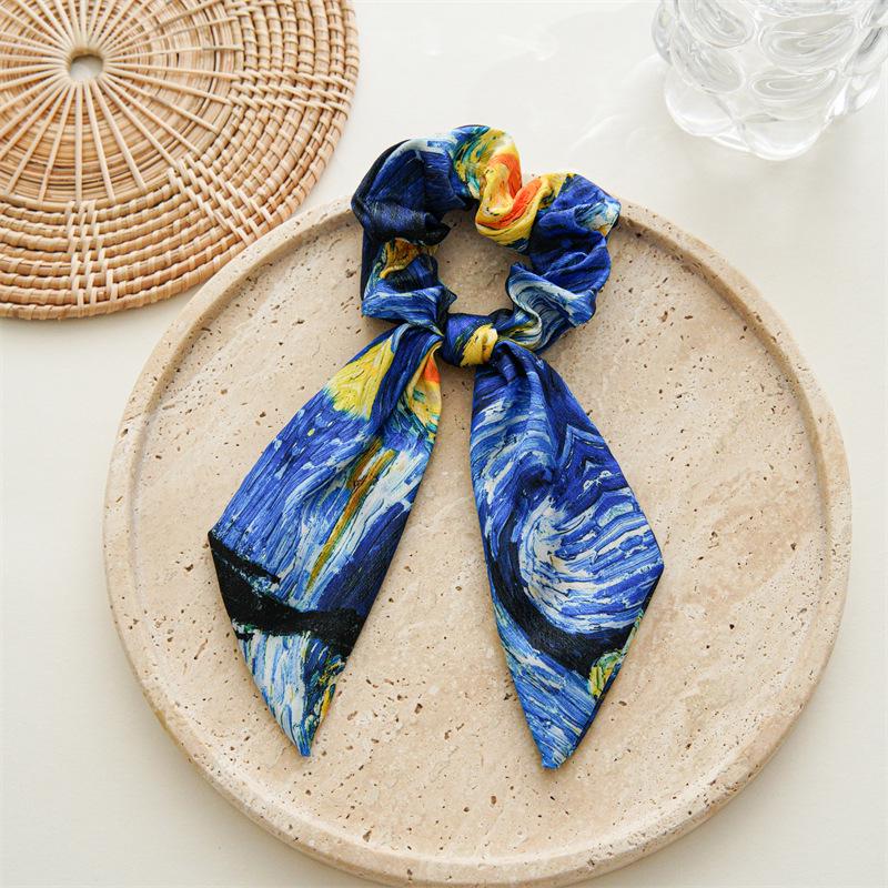 Niche Design Bow Oil Painting Ponytail Hair Tie & Headband for Women