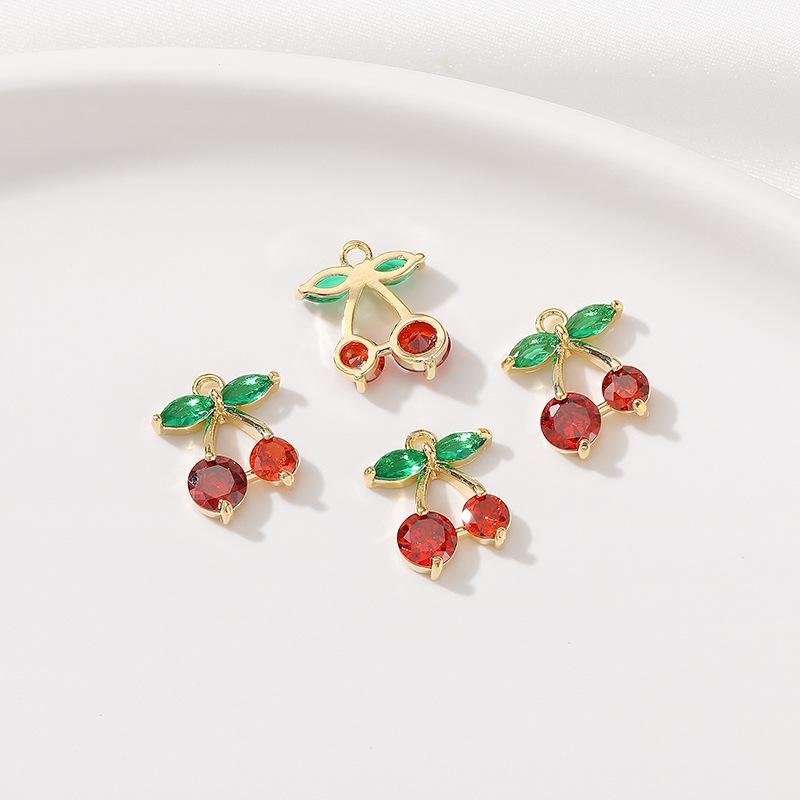 Color-Preserving 14K Gold Plated Zircon Fruit Series Charm Pendant for DIY Bracelets: Strawberry, Pineapple, Grape