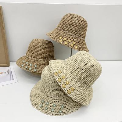 Women's Summer Hand Crochet Straw Hat Floral Design for Outings and Vacations Sun Protection Foldable Sunshade Sun Hat