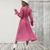 Women Autumn Winter Casual Long Sleeve V-neck Floral Print A-Line High Waist Ankle Length Dress