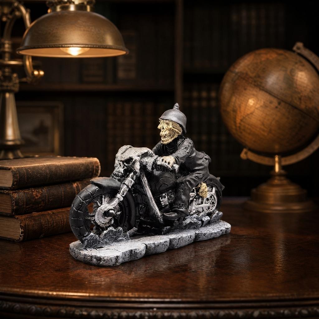 Creative Skull Motorcycle Figurine Halloween Party Desktop Ornament Decorative Craft Sculpture for Home Office Table Display