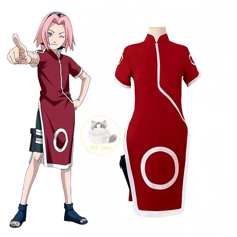 Game Haruno Sakura Cosplay Shippuden Anime Costume Wig Women Girls Skirt Unisex Ninja Cartoon Halloween Carnival Costume