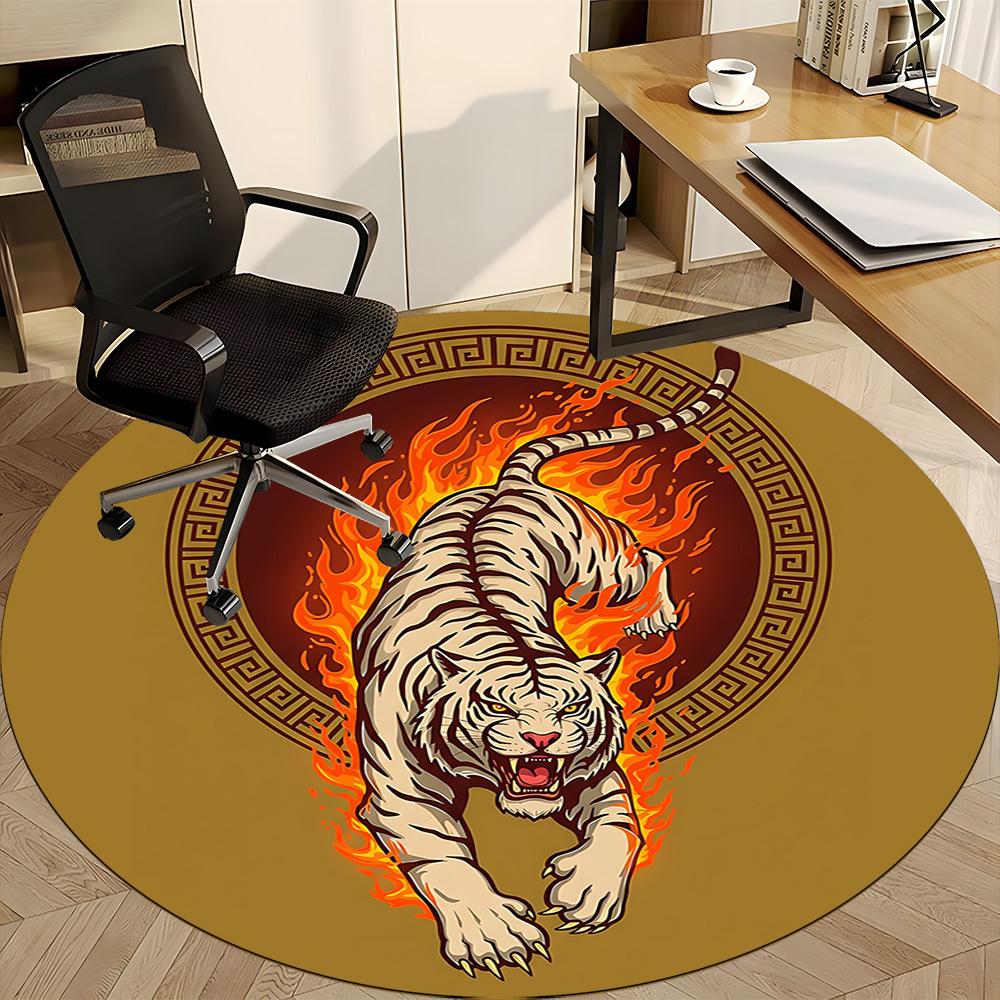 1pc Flaming Tiger Circle Office Round Area Rug, Under Office Chairs Bedroom Living Room Home Decor, Room Deco, Available in Various Sizes