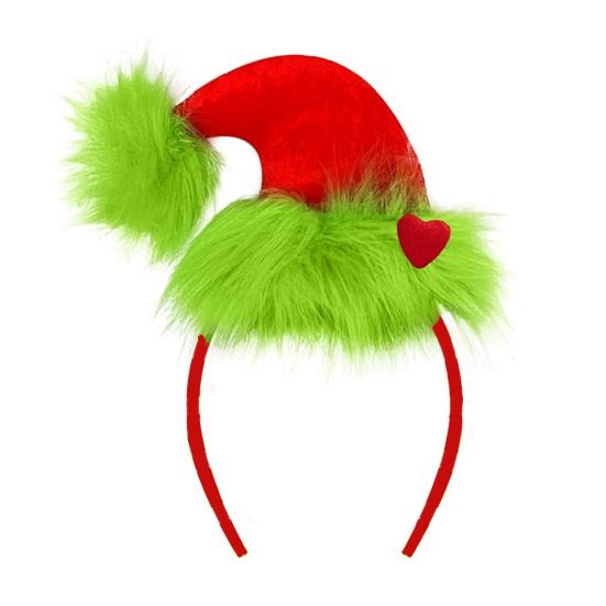 Women Headband Christmas Hat Plush Decor Red Green Striped Hair