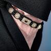New Men's Adjustable Black Braided Crown Design Bracelet with Sparkling Synthetic Zirconia Stones Elegant GoldenTone Rectangular