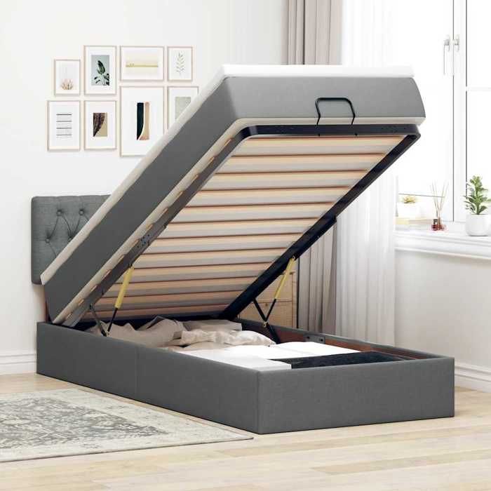 VidaXL Cadre de lit ottoman avec matelas gris foncé 100x200 cm tissu 3311519