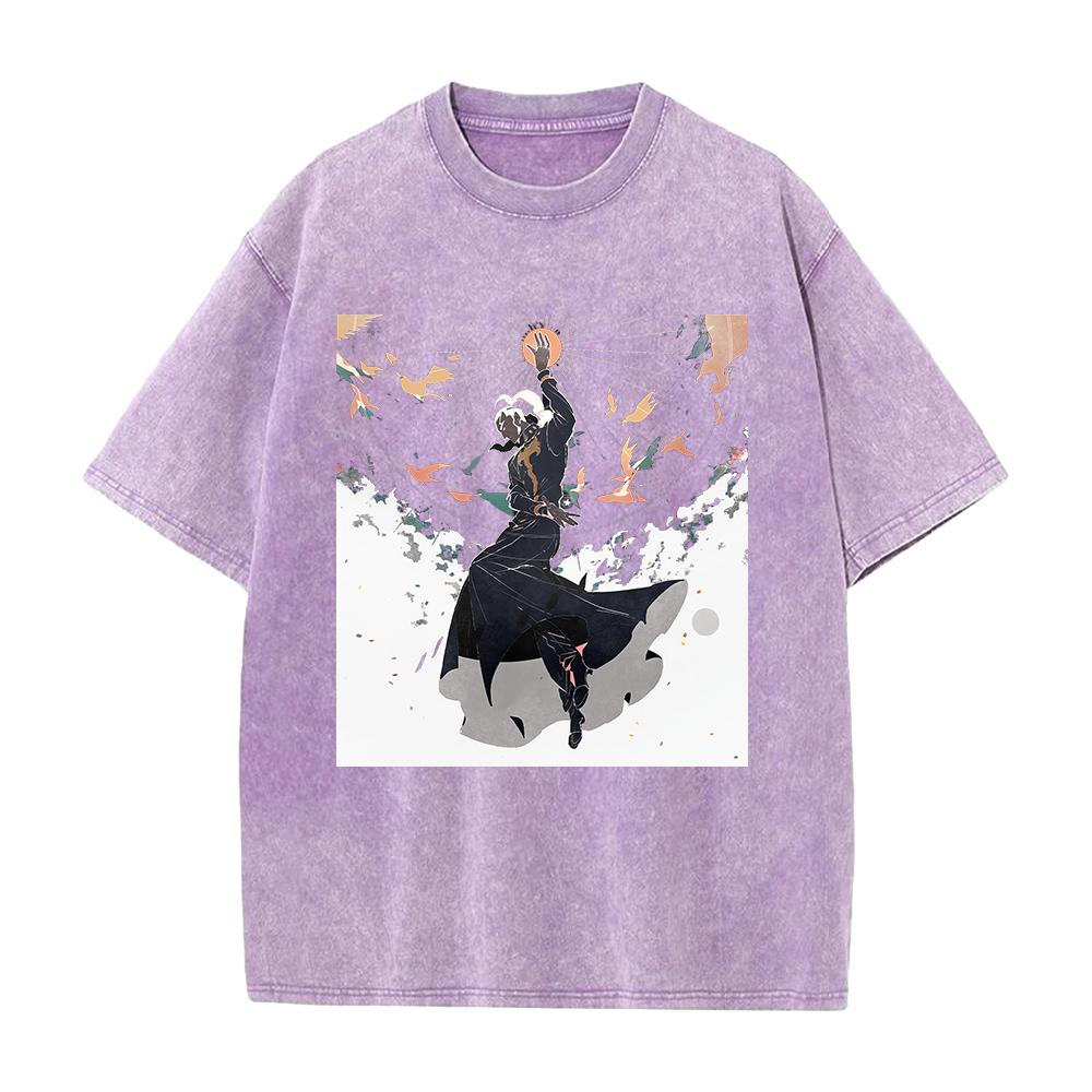 Hot Anime JoJos Bizarre Adventure Pucci Enrico Graphic Tee Men Washed Cotton Tshirt Casual Tshirt Harajuku Vintage T Shirt