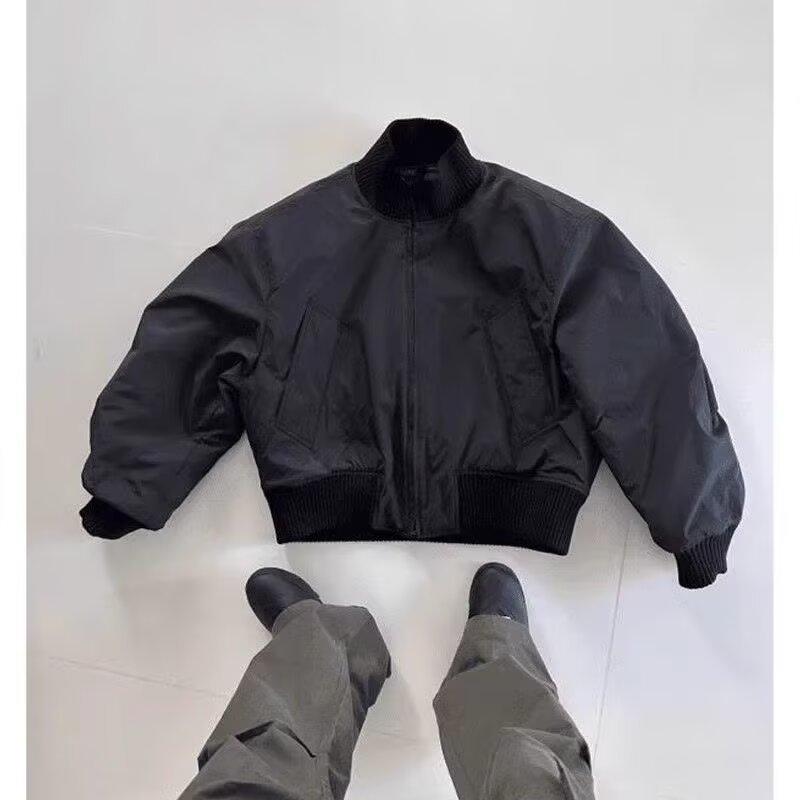 

Spring and Autumn American Retro Stand-up Collar Jacket Men s and Women s Street Loose and Versatile Solid Color Tooling Casual Top Jacket Tide 3XL чорний