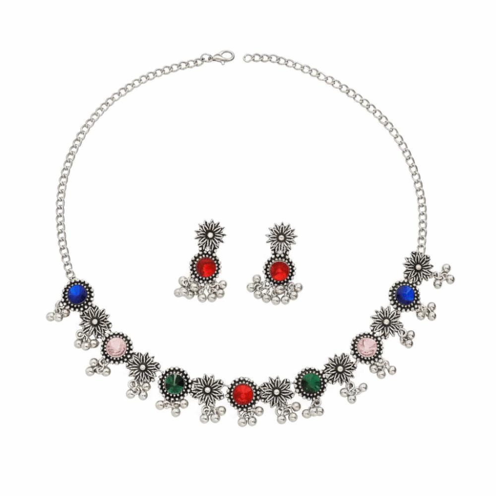 Rhinestone Tassel Jewelry Set Beads Women Jewelry Set Elegant Necklace Earrings Set  Bridal разноцветный/серебряный