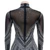 European & American Fashion Women's Solid Color Mesh Rhinestone Long Sleeve Mini Dress