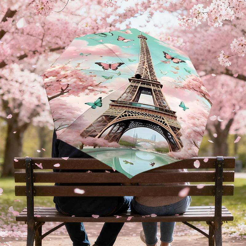 1PC Eiffel Tower Butterfly Umbrella-8-Rib Reinforced, Automatic Open, Lightweight & Durable, Fashion Accessory for Outdoor, J0359