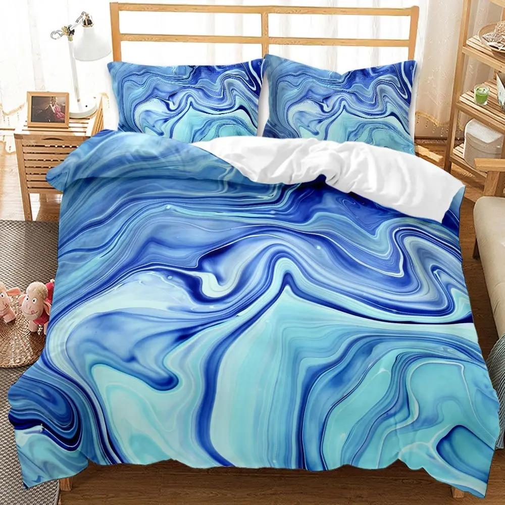 Marmor Bettbezug Set Tie Dye Blau Orange Moderne Kunst Abstrakt Einzel Doppel Queen King Mikrofaser Bettdecke
