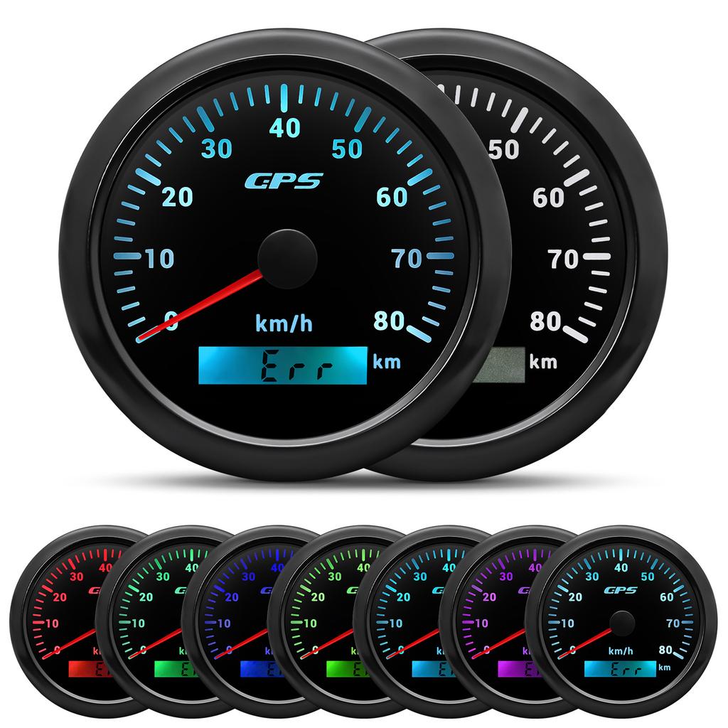 HD 85mm GPS Speedometer 0-80Km/H Speed Odometer Gauge 7 Colors Backlight for Marine Boat Car Truck 85mm Diam Holder(Option)