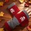 Gants en tricot sans doigts avec broderie de chat et patchwork, Gants décontractés ouverts aux doigts tendance pour femme, Mitaines chaudes d'hiver sans doigts