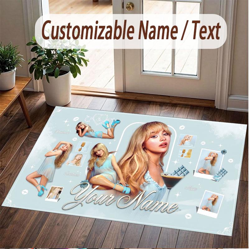 Custom Name Crystal Velvet Rug,Sabrina Carpenter Comfortable Anti Slip Floor Mat For Room Decoration