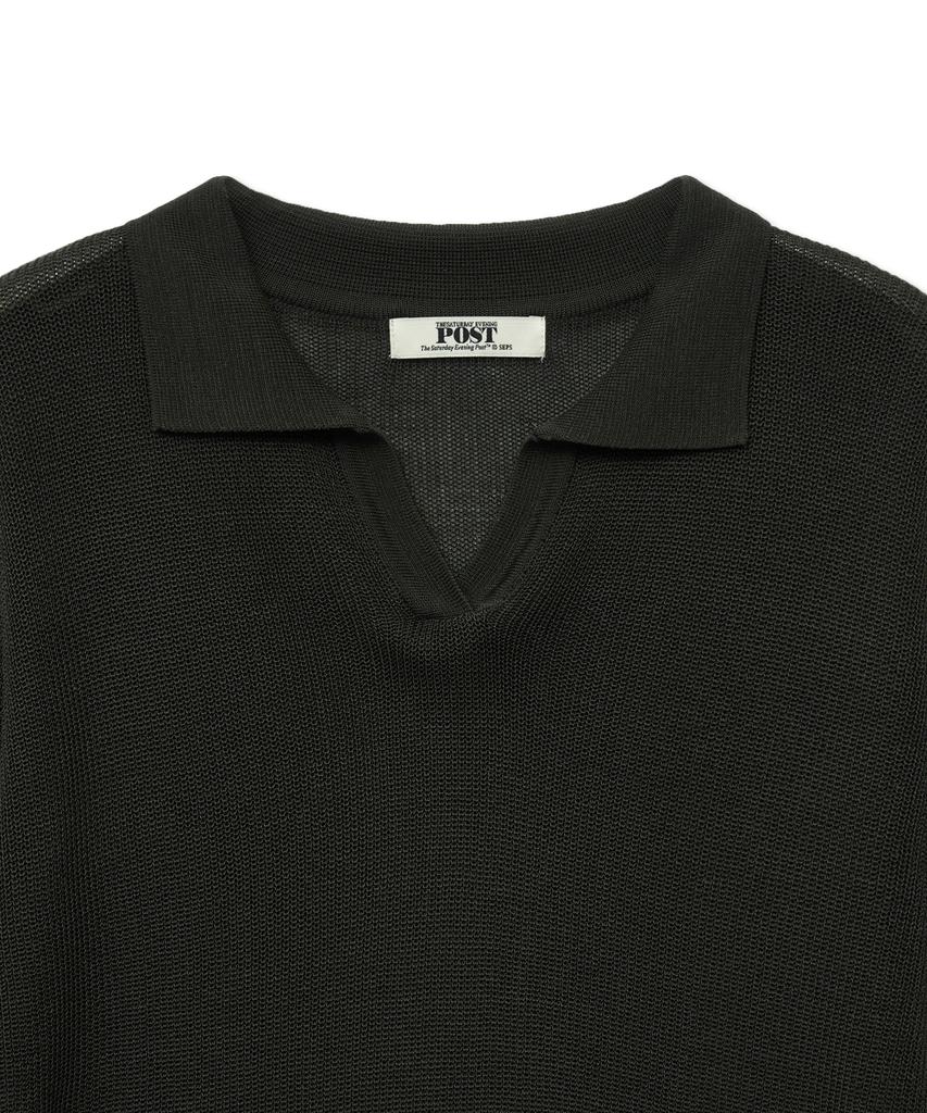 THE SATURDAY EVENING POST Crop Polo Knit_Charcoal