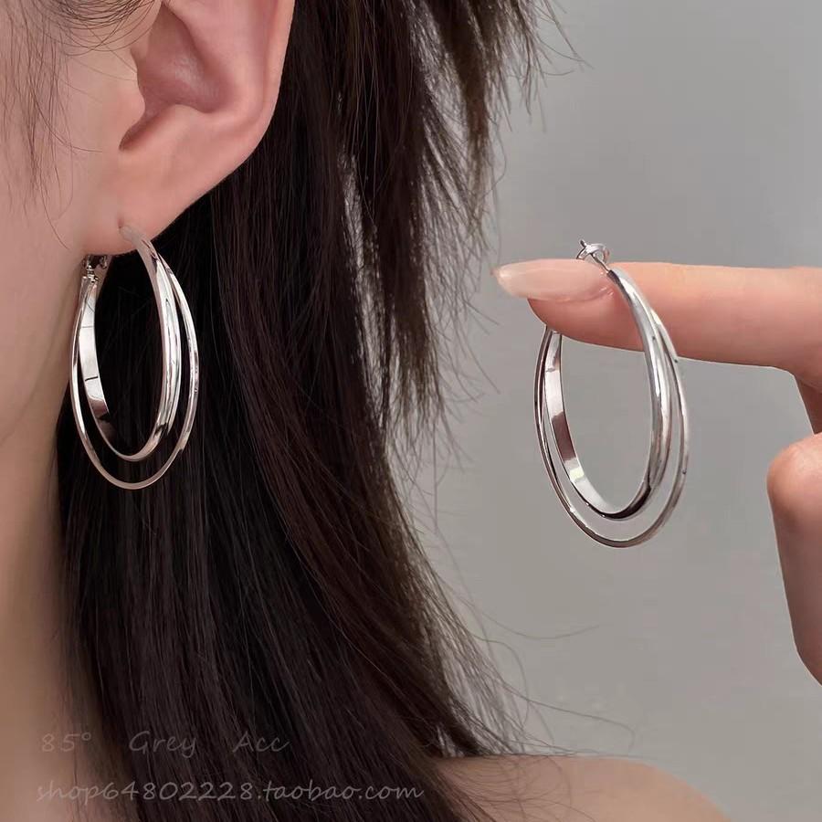 French Premium Sense Unique Double-Layer Circle Earrings Women'S Earrings Premium Sense Circle Small Face Earrings