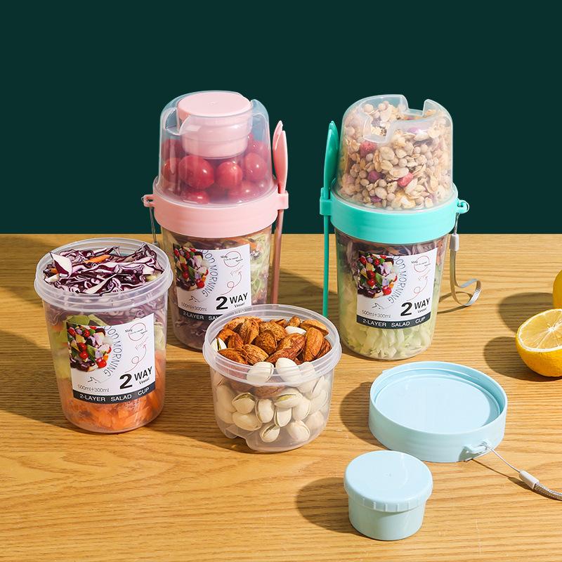 Salad Cup Mason Cup Portable for Going Out Fruits and Vegetables Light Meals with Fork Lid Yogurt Cup Simple Meal Slimming Cup