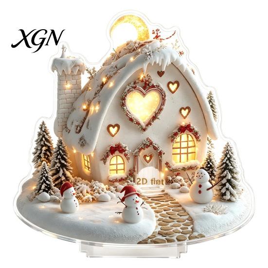 Christmas Theme Tabletop Ornaments Winter Ornaments, Double-sided Acrylic Snowman/Santa Claus/Reindeer/Cottage Table Seasonal Home Decorations