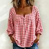 Women's Casual Plaid Three-Quarter Sleeve Loose Fit Top