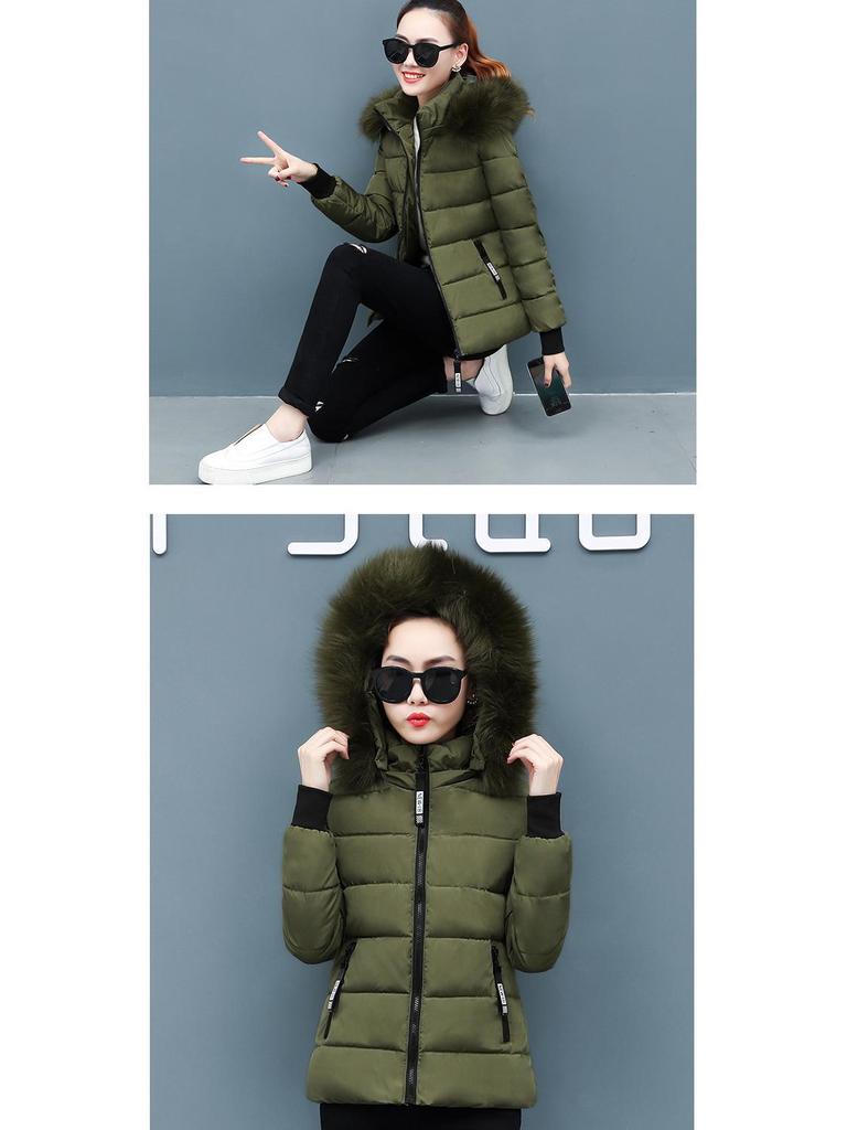 Damen Winter Kurze Baumwolljacke mit Pelzkragen - Slim Fit und Verdickt für Wärme