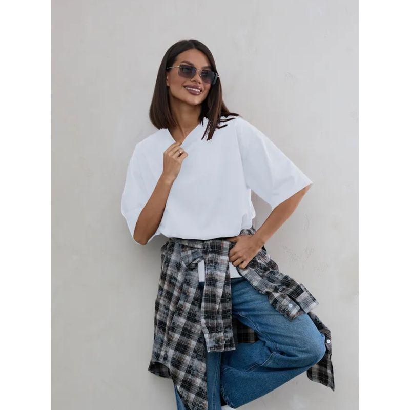 Western Style Fashion Casual Loose Solid Cotton T-shirt Top Solid Color Loose T-shirt Top