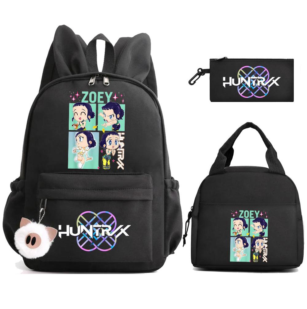 3Pcs/set K-Pop Demon Hunters Printed Backpack with Lunch Bag Pengcil Case for Teenager Girl Boy Back To School Bookbag Large Capacity Travel Bag
