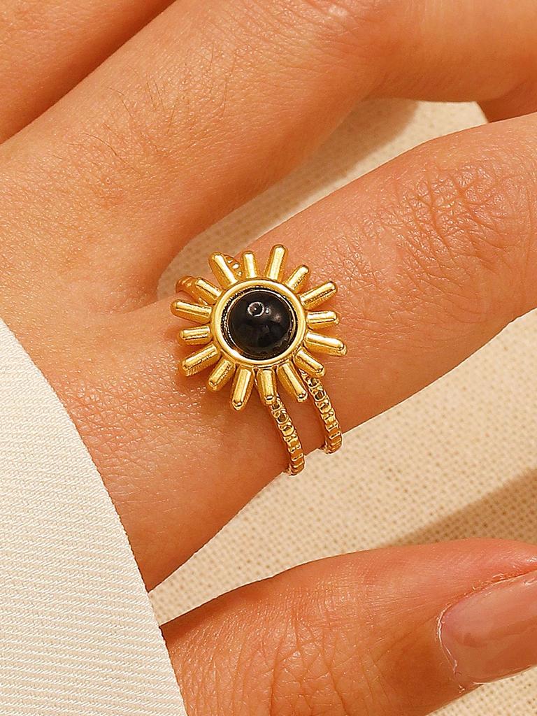 Vintage Turquoise Stainless Steel Open Finger Ring for Women