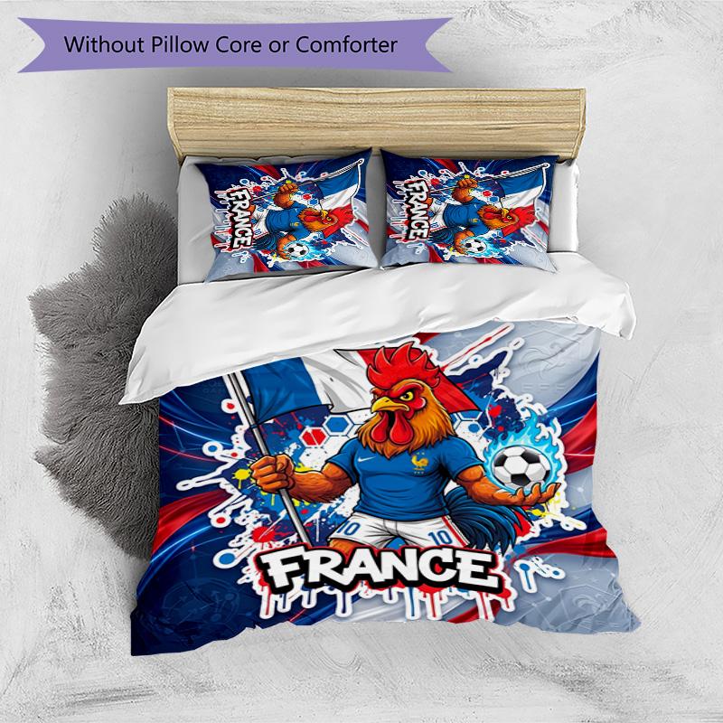 Set Biancheria da Letto Stampata France Football 3 Pezzi Set Copriletto Accogliente Traspirante come Regalo per Inaugurazione Casa Vacanze