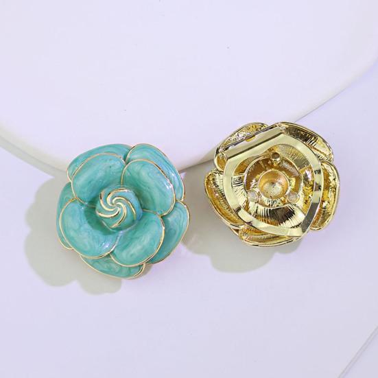 Scarf Button Camellia Shape Alloy Brooch with Glossy Glaze Sweaters Collars Hats Bags Coats Scarves Badge Outfit Accessory