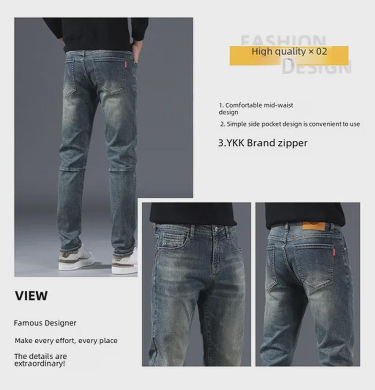 2024 Men's Nostalgic Blue Slim Cotton Jeans - Trendy, Comfortable, Straight Fit