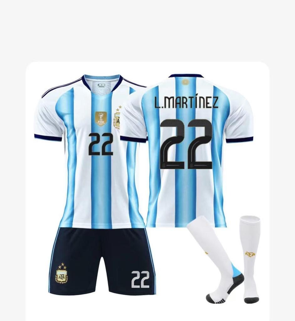 Argentina Home No. 10 Messi & No. 21 Dybala Kids Soccer Jersey Set - World Cup 2526