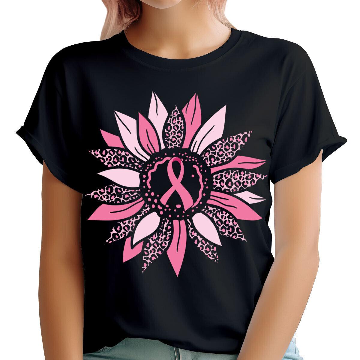 

Sunflower Pink Breast Cancer Awareness Survivors Ribbon Womens 100% Cotton T-shirt Mens Tees Tops #TA-188 2XL