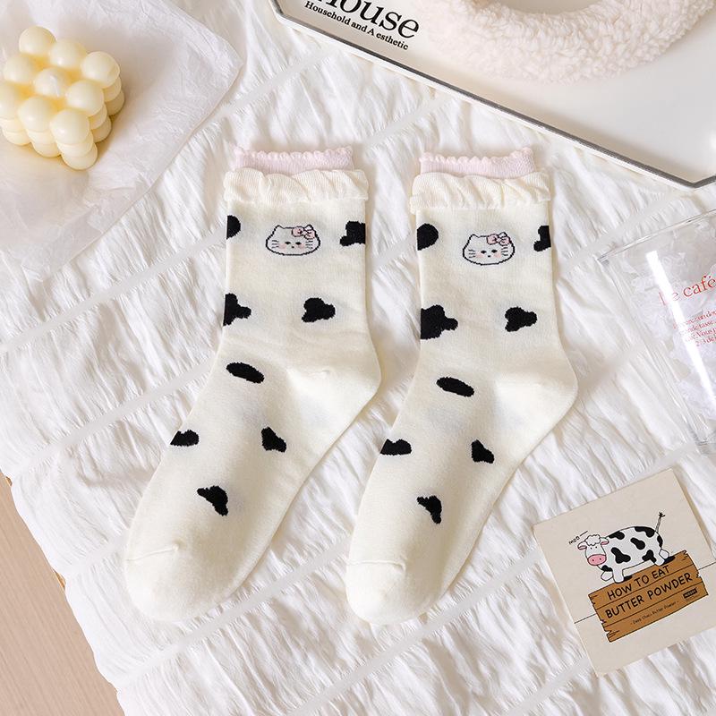 

Trendy Women s Roll-Edge Mid-Calf Cotton Socks - Breathable, Cute and Perfect for Autumn & Winter One Size (includes 1 pair)