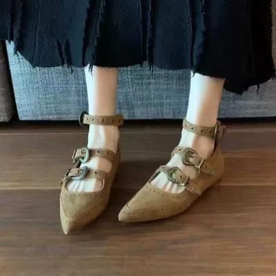 Damen Spangen-Ballerinas Designer Schnalle Mode Arbeitsschuhe Herbst 2025 Neu Wildleder Kleid Flach Zapatillas Mujer