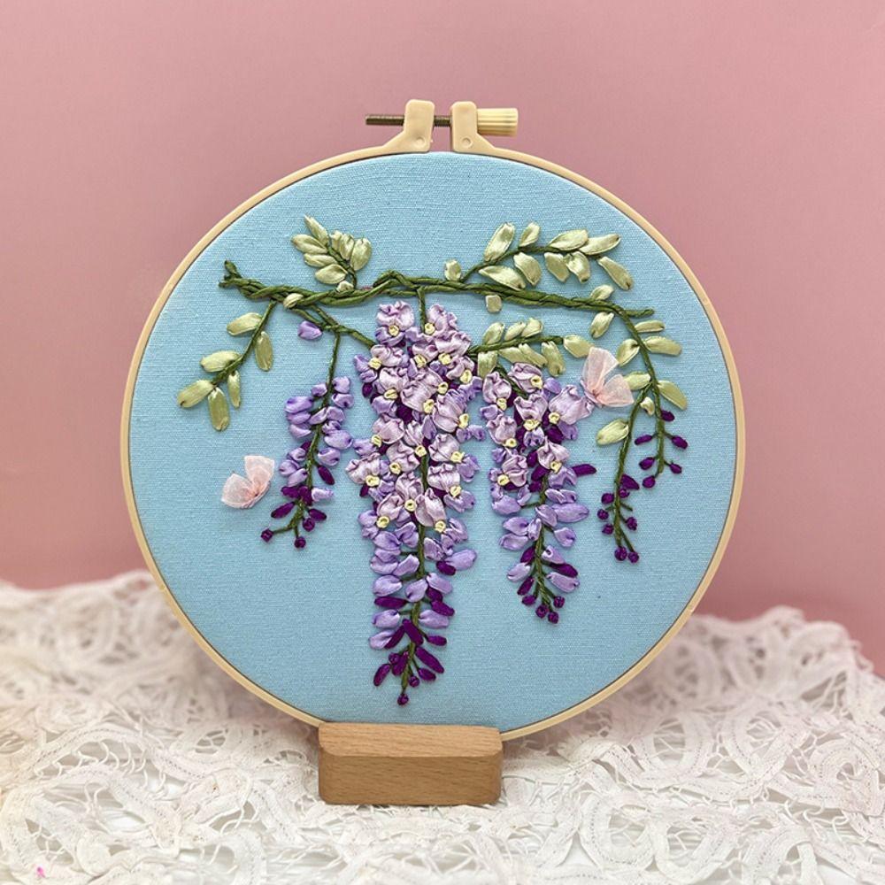 Floral Patterns Flower Ribbon Embroidery Kit Colorful Embroidery Set Cross Stitch Set  Adults