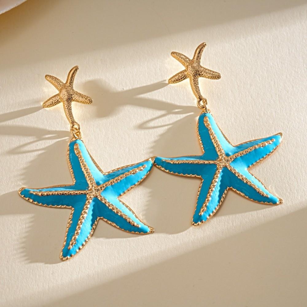 Bohemia Style Starfish Metal Stud Earrings Ear Pendant Iron Material Starfish Dangle Earrings Ocean Theme Jewelry