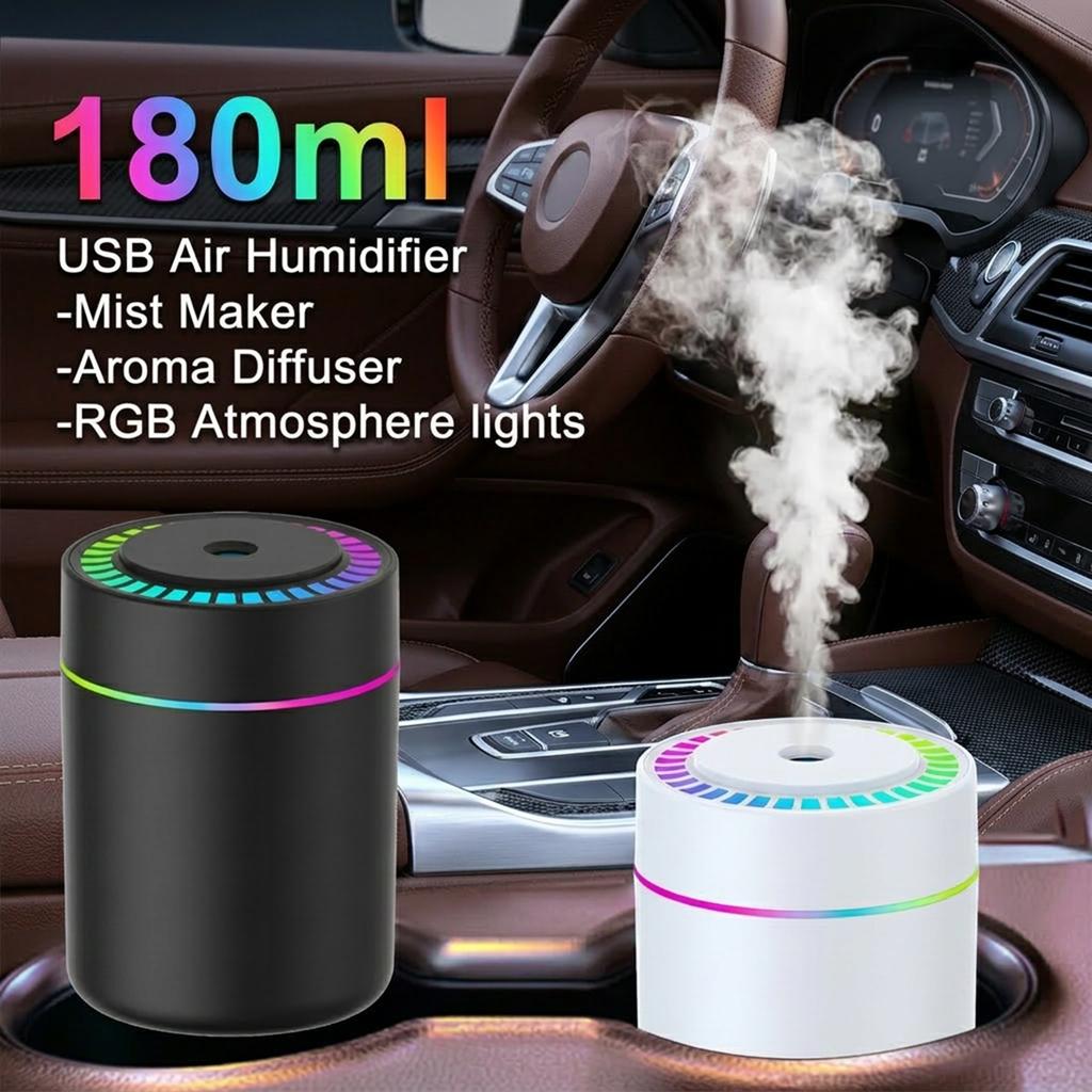 RGB Mini Air Humidifier 180ML Aroma Diffuser Essential Oil Purifier Fine Mist Maker Lights Ultra Quiet USB For Car Home Bedroom