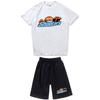 Mens Casual Sport Shorts Set With Tiger Head Print Cotton Blend Tee Straight Fit Mid-Length Pants