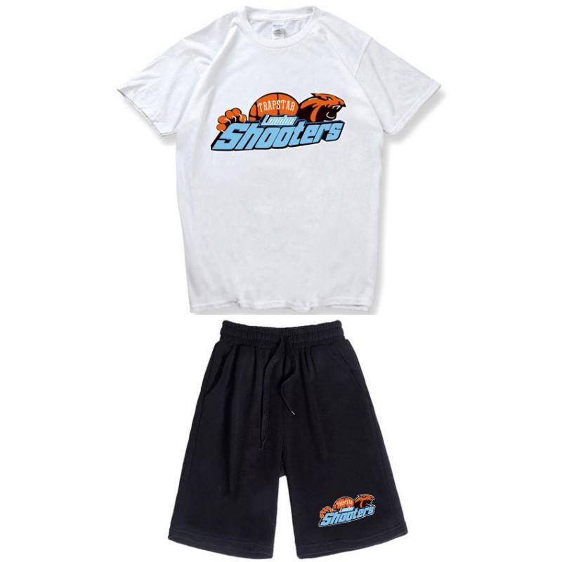 Mens Casual Sport Shorts Set With Tiger Head Print Cotton Blend Tee Straight Fit Mid-Length Pants