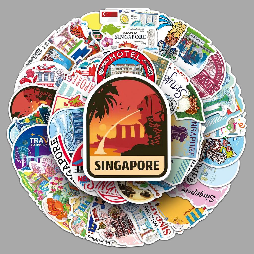 50-Pack Singapore Cartoon Scenery Waterproof Stickers for Travel Journals