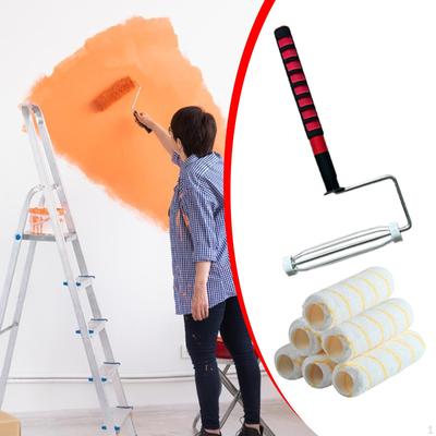 Paint Roller Frame 9 Inch with 6 Covers,Adjustable Telescopic Handle Ergonomic Grip