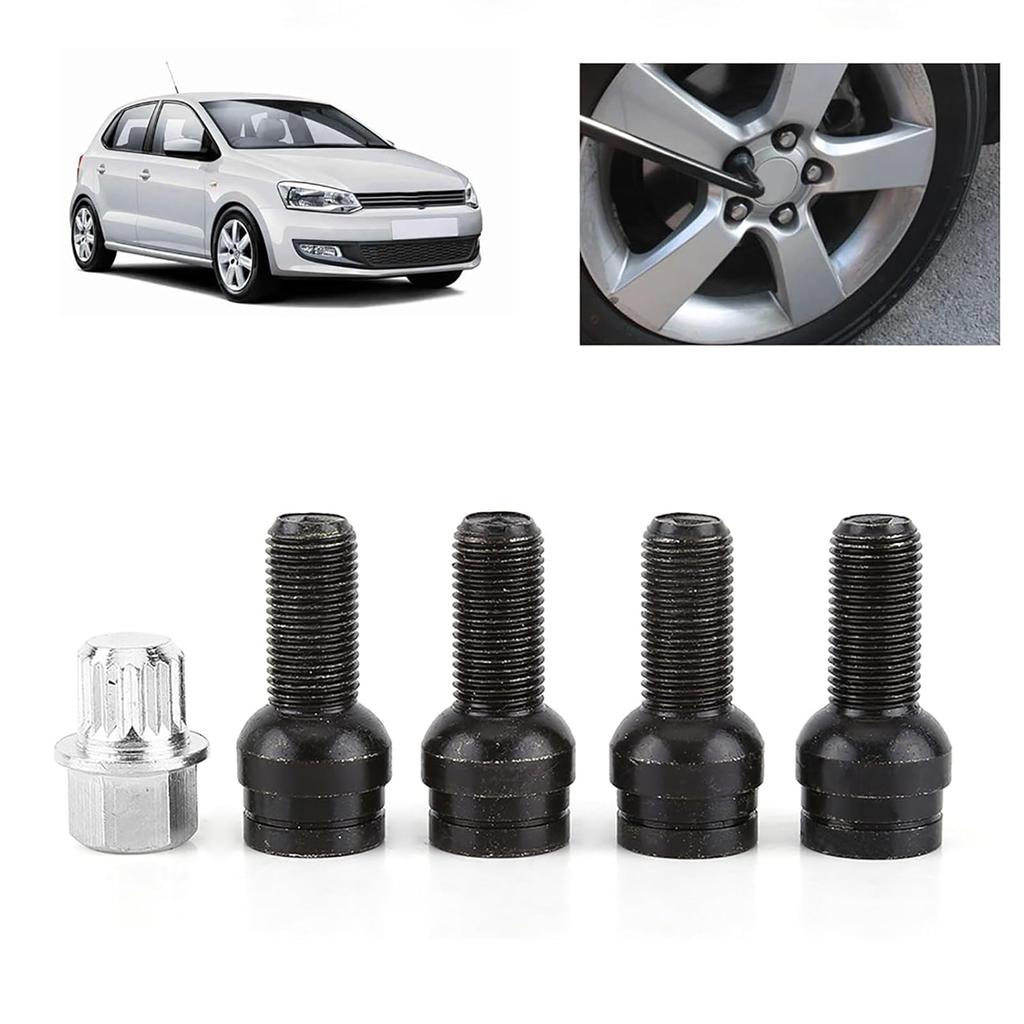 Locking Wheel Nut Set, 4Pcs M14*1.5MM Steel Wheel Bolt Lock Lug Nut Set with Key Replacement Accessories Black
